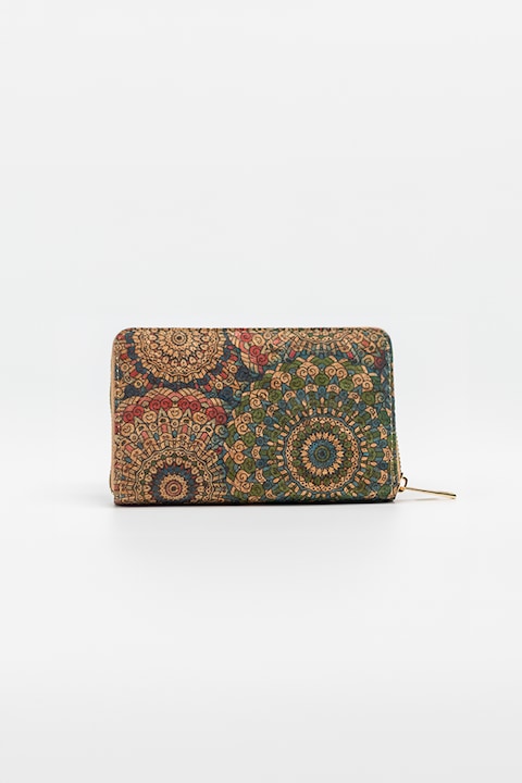 Portofel de dama, din pluta, 16 x 10 x 3 cm, Model Mandala, Multicolor