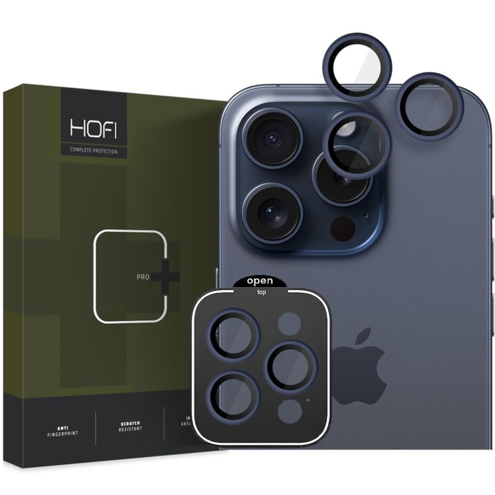 Kameravédő fólia Hofi Camring Pro+ Apple iPhone 15 Pro/15 Pro Max készülékhez Sötétkék