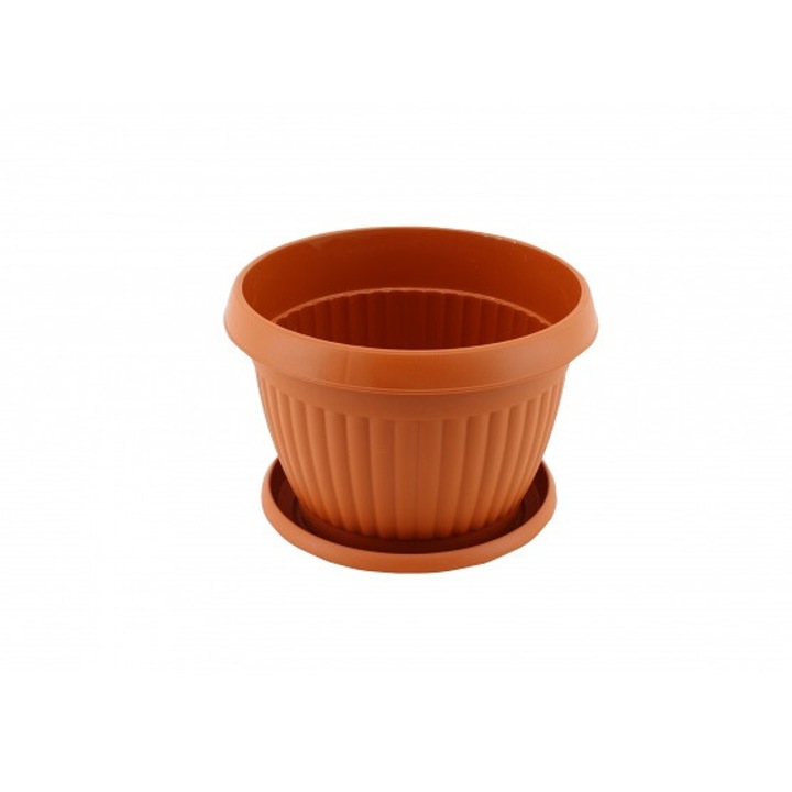 Ghiveci Bella, Sterk, numar 4, 24 cm, culoare maro, farfuria inclusa