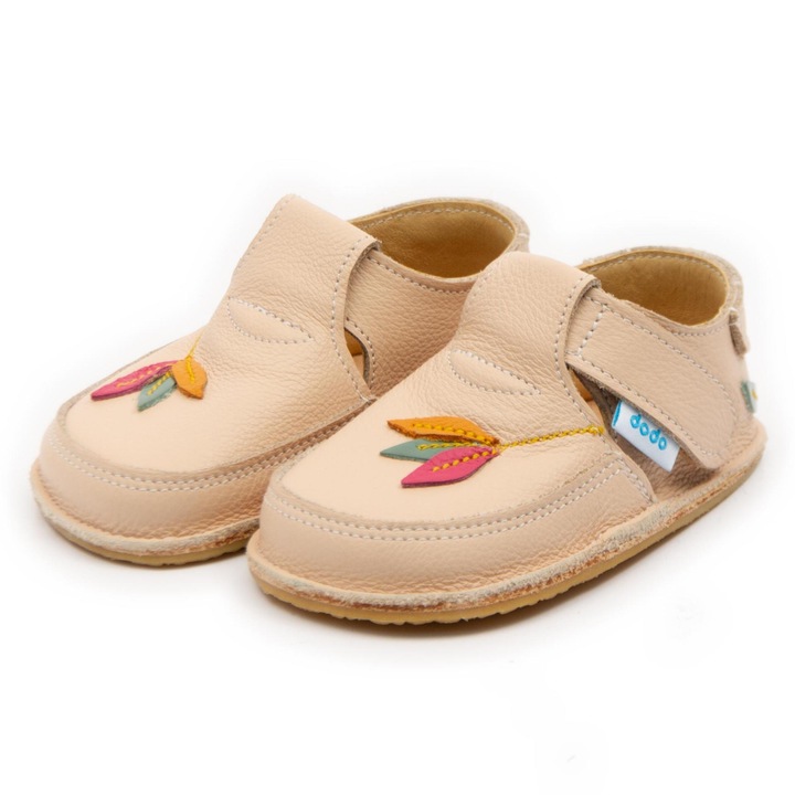Pantofi copii, primii pasi, piele naturala, Dodo, barefoot, Crem, Lalea, Crem