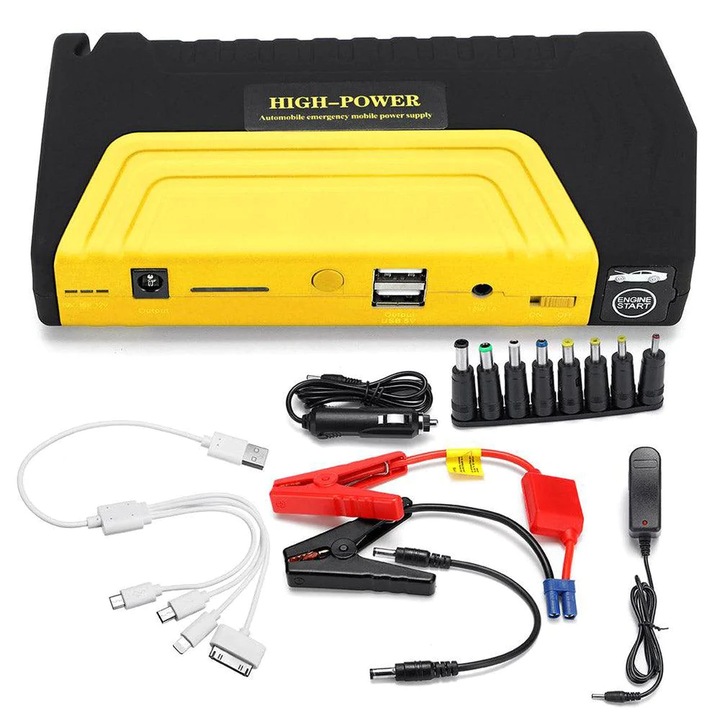 Autóindító, Hordozható, 60800 mAh akkumulátor, Power Bank funkció