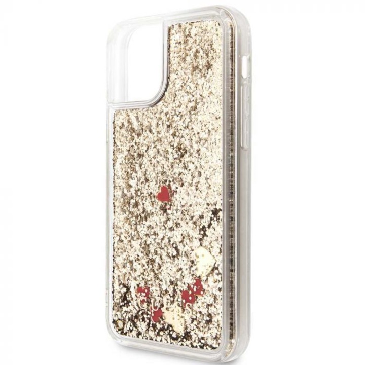 Husa pentru Apple iPhone 11 Pro Guess liquid glitter hearts gold