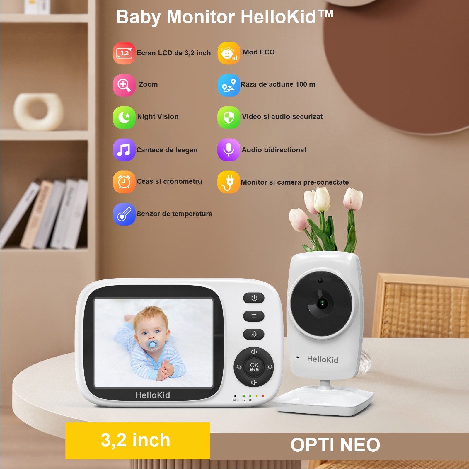 AInanny B2 Smart Baby Monitor video WiFi 1080P con visione notturna, avvisi di movimento e audio bidirezionale