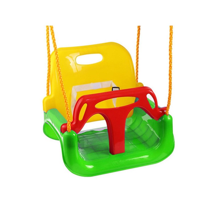 WTO 3-в-1 бебешка люлка за открито и закрито, с подвижна защитна лента, предпазен колан, пръстени за закрепване, регулируемо въже 1,8 м, подвижна облегалка, зелено/червено/жълто, 43 x 35 x 38 cm