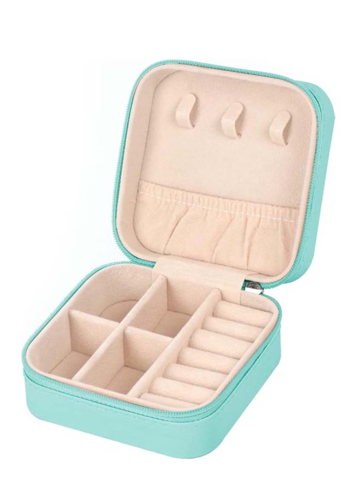 Cutie de bijuterii, Din piele ecologica, 10x10x5cm, Turcoaz
