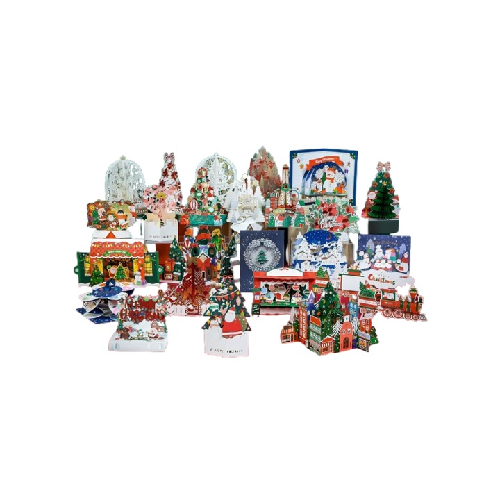 Felicitari de Craciun 3D, carduri Pop-up, cu Plicuri, Set 25 bucati, Multicolor