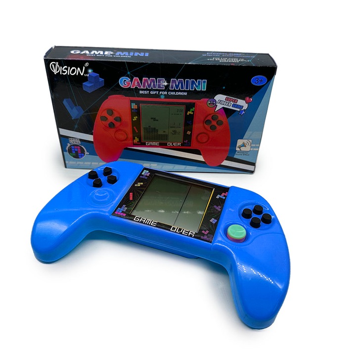 Joc Tetris tip Consola 19cm, Ecran Jumbo de 8cm, Albastru, VisionXXI