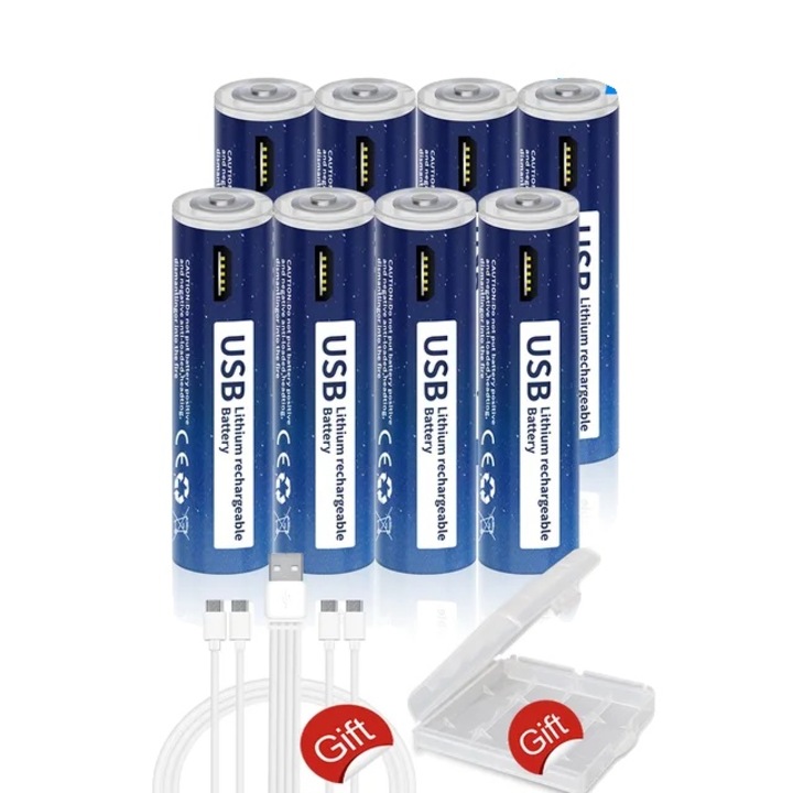 AAA elem, 1110mWh, USB tölthető, 8 db-os készlet