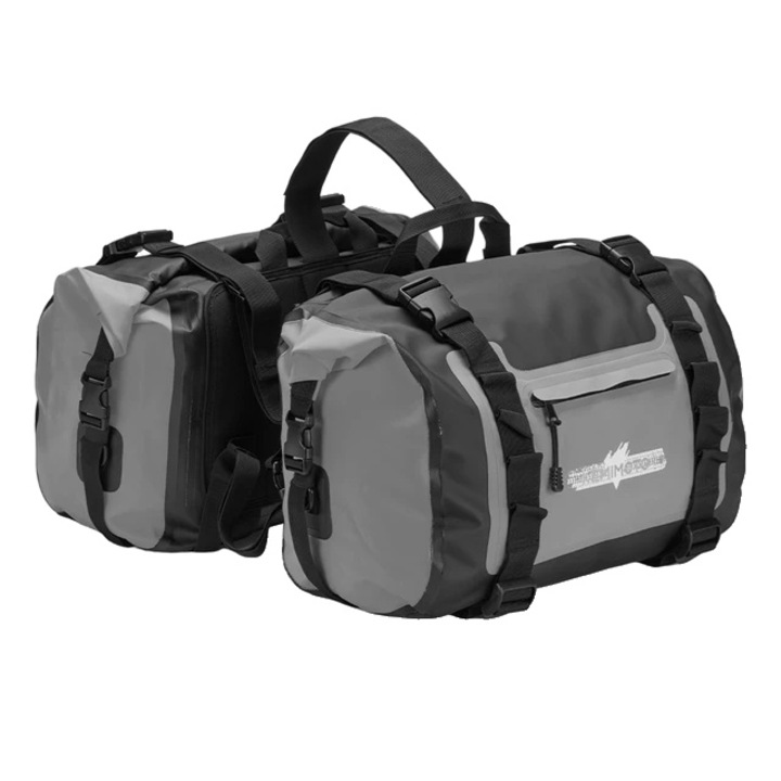 Set 2 genti laterale moto, impermeabile, capacitate 50L, gri, 40x30x23cm
