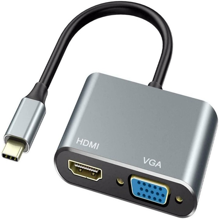 USB-C HDMI адаптер за транскодер, ОПТИМАЛНО РЕШЕНИЕ, +SVGA, Поддръжка на 4K разделителна способност, 30Hz честота, 15 пина, HDTV връзка, Mirror Mode, Type-C, Съвместим с лаптоп, монитор, телевизор, черен