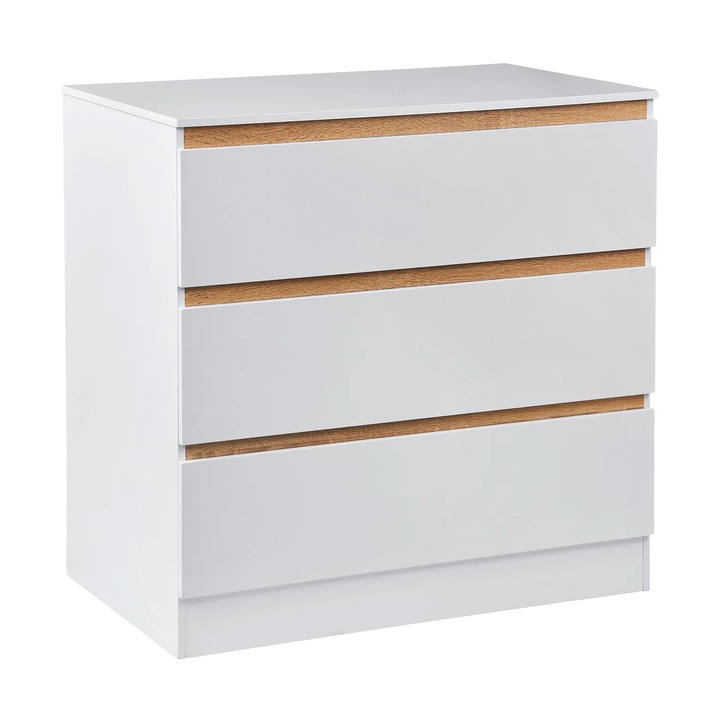 Modern komód, 3 fiókos, Fa, fehér, 80x48x78cm