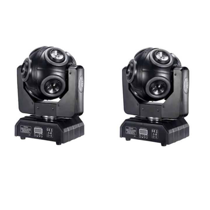 Set 2 moving head-uri, Lumina LED, 8x15W RGBW 4in1 cu Halo RGB 3in1, rotatie infinita 360A, 39x30x21.5 cm