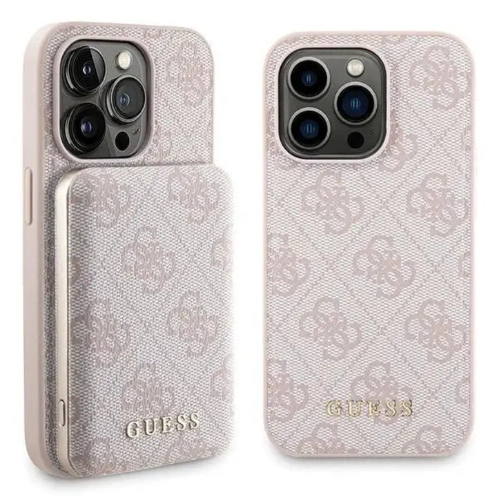 Tokkészlet külső akkumulátorral, Guess, rózsaszín, iPhone 14 Pro-hoz, TPU/ökológiai bőr/polikarbonát