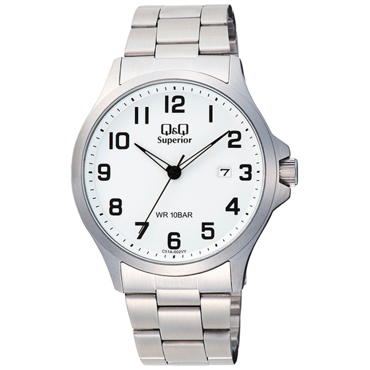 Férfi Q&Q Superior C51A-002VY dátum analóg óra, ezüst