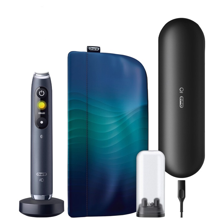 Oral-B iO Series 9 elektromos fogkefe #1303015-A 20-36, 7 üzemmód, fej nélkül, tok és tárolódoboz, fekete