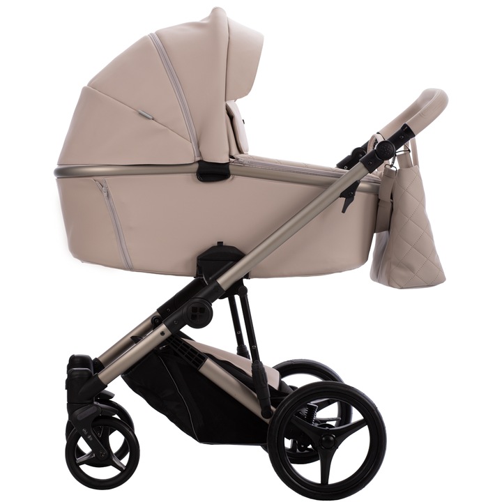 Бебешка количка 2в1 Bebetto Loren Sand 01, Premium Classs, Еко кожа, SPF50, системи DMS, SAS