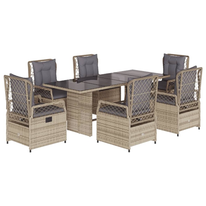 Set de masa pentru gradina vidaXL, 7 piese, cu perne, bej, poliratan, 43.4 kg 3262932