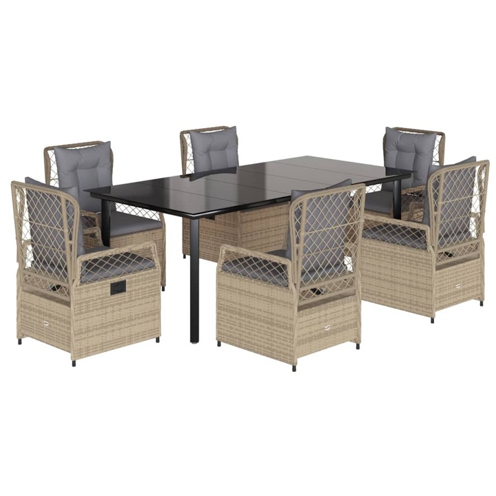 Set de masa pentru gradina vidaXL, 7 piese, cu perne, bej, poliratan, 47.4 kg 3263011