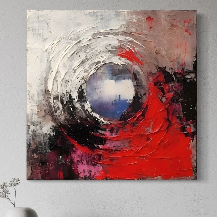 Премиум Канава Картина, LuxCanva® A1647, Атомът, 75 X 75 СМ, 100% Памучно платно 400гр/м2, Дървена рамка, Спалня, Декоративен, Абстрактен, Червен, Хол, Живи цветове