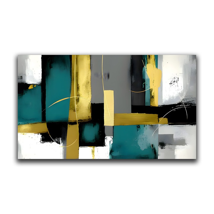 Canvas Premium, LuxCanva® C1218, абстрактна картина сиво, зелено и златно, 80 X 140 CM, 100% памучно платно 400g/m2, дървена рамка, релаксация, всекидневна, живи цветове