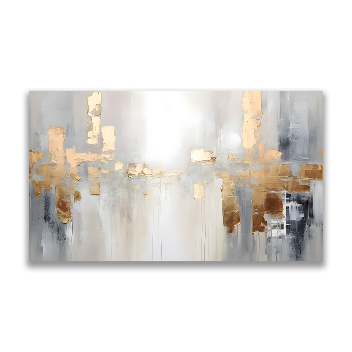 Картина на платно, LuxCanva® A1652, злато и сиво, 80 X 140 CM, 100% памучно платно 400g/m2, дървена рамка, стая, декоративна, хроматична, абстрактна, всекидневна, живи цветове