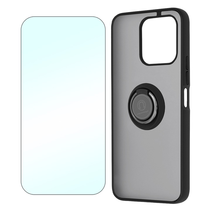 Optim Solution 2.5D Biztonsági üvegfólia és TPU tok készlet, Full UHD technológia, teljes fedés, Xiaomi Redmi Note 13 Pro 4G-hez, Ütésálló, Glinth Gyűrűs popsocket, SuperLithe, 360°-os forgatás, Ultra Protection Tech, 120°-ban dönthető, átlátszó / fekete