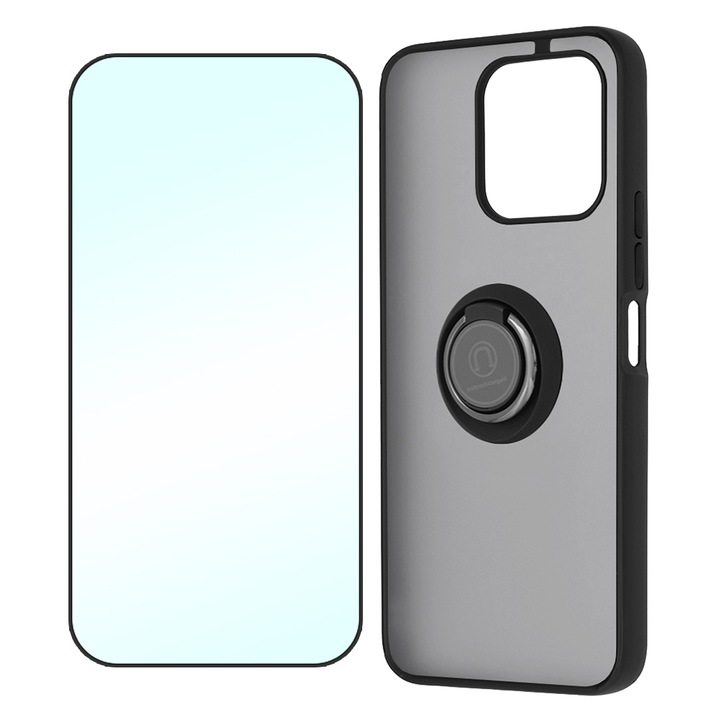 Optim Solution 5D Biztonsági üveg fólia és TPU lökhárítós tok készlet, UHD technológia, teljes fedés, Xiaomi Redmi Note 13 Pro 4G-hez, Ütésálló, Glinth Gyűrűs popsocket, SuperLithe, 360°-os forgatás, Ultra Protection Tech, 120°-ban dönthető , Fekete