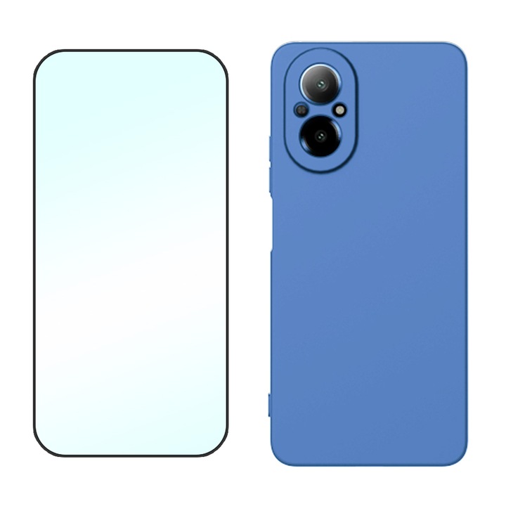 5D Secure üvegfólia készlet, kristálytiszta, teljes burkolat és sima szilikon védőtok mikroszálas Realme C67 4G-hez, OPTIM MEGOLDÁS, ultravékony, kiváló minőségű puha anyag, prémium szálas bélés, egyedi stílusos kialakítás, kék