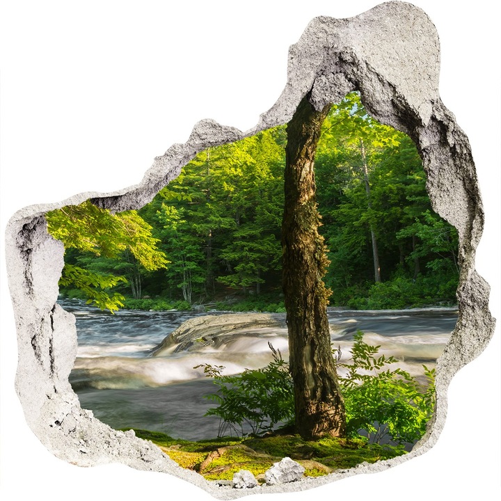 Autocolant decorativ pentru gaura, Tulup, Raul peisaj in padure, Verde, 75x75 cm, 010120080090000007493