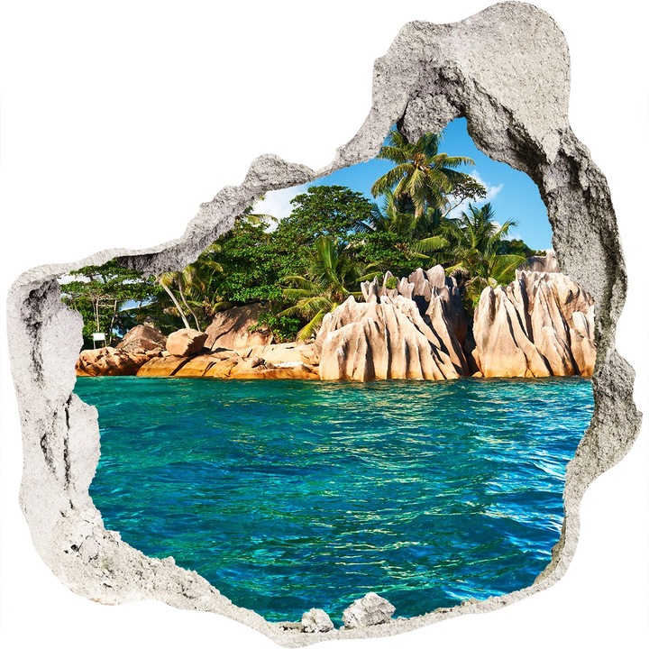Autocolant decorativ pentru gaura, Tulup, Insula tropicala de peisaj, Albastru, 100x100 cm, 010120080010000007585