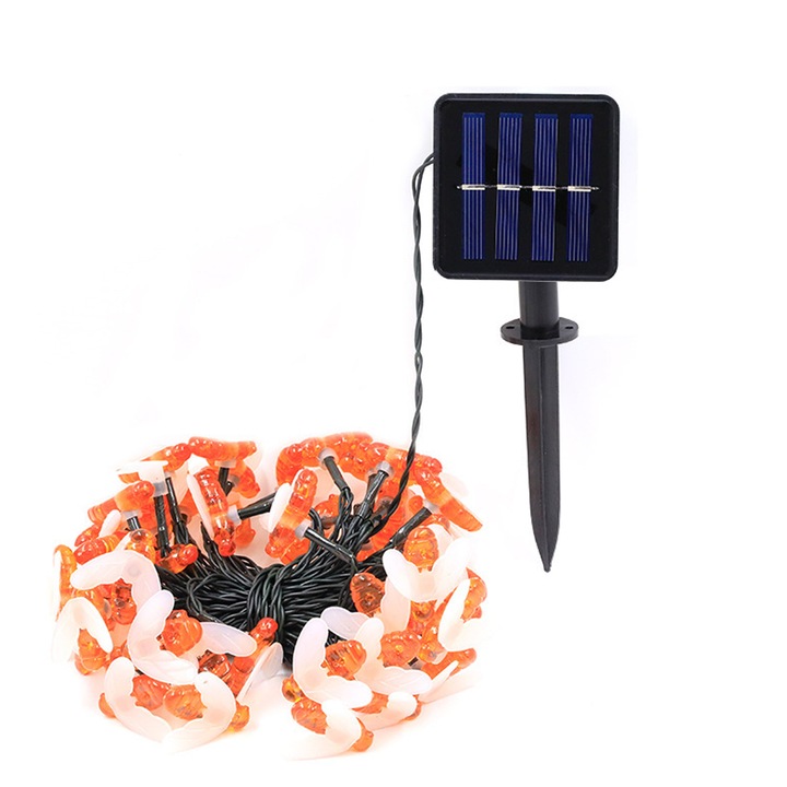Napelemes LED füzér, QttvbTna, Méh alakú, PVC, 6,5 m, Többszínű