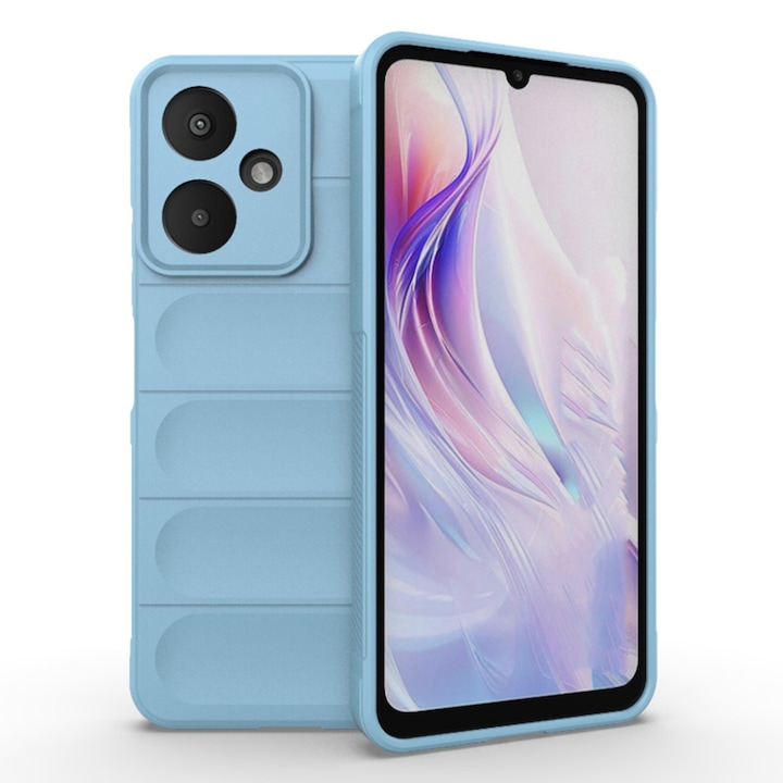 Кейс за xiaomi redmi 13c 5g / poco m6, противоударен, оребрени ръбове, минималистичен дизайн, син