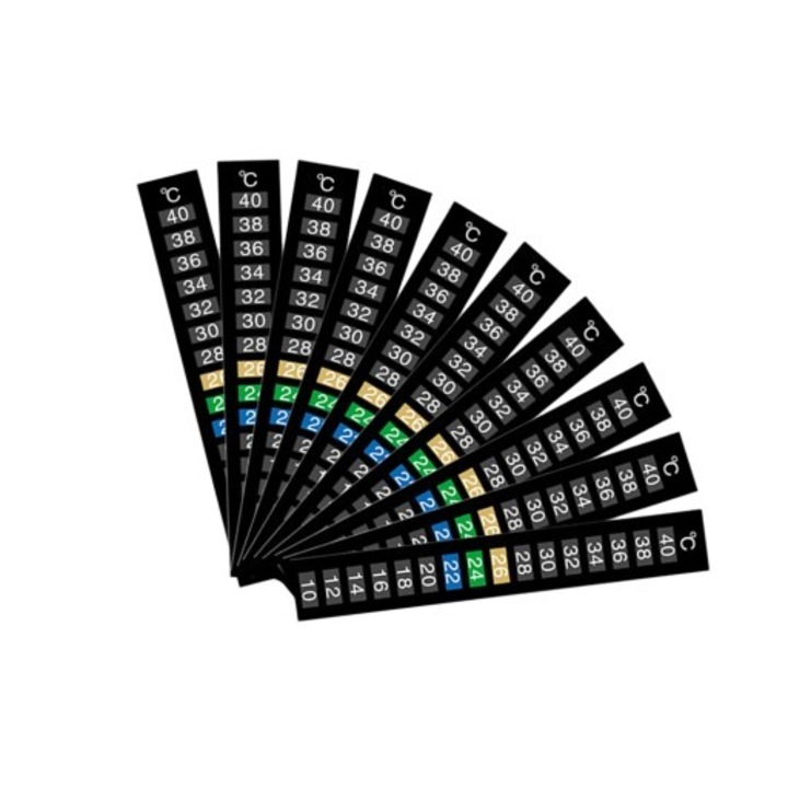 10 set de termometri vascoase de acvariu, vine cu adeziv, plastic, negru, 13x1.8x0,2 cm, 10-40 grade Celsius