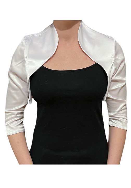 Bolero din satin alb cu maneci 3/4 - Marta, Alb