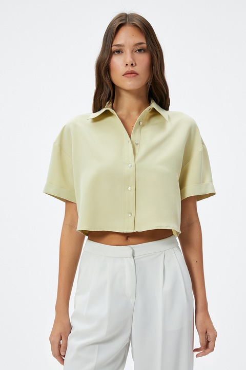 KOTON, Camasa crop din amestec de modal, Verde fistic