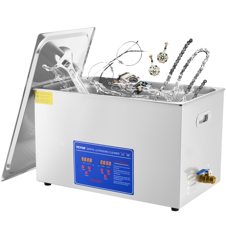 Curatitor ultrasonic profesional VEVOR, 27.2L, panou digital, inox, 600W, 40kHz
