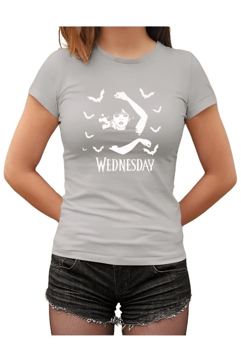 Wednesday dance denevérekkel fehér női póló, szürke, M