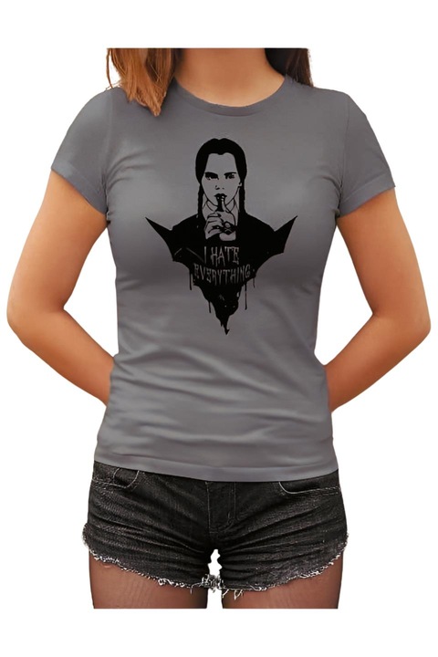 Wednesday I hate everything női póló, grafitszürke, L