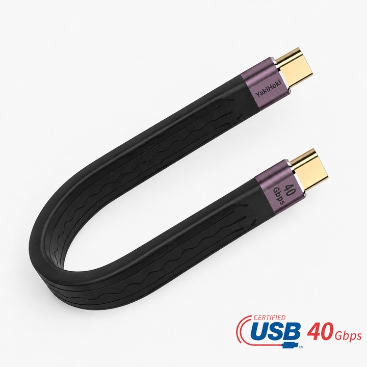 Cablu de date scurt USB-C la USB-C, 40Gbps, incarcare rapida 100W, video 8K, 13cm, Transfer SSD/OTG, Compatibil iPhone 15/16/MacBook/Android/PC, YakiHoki®