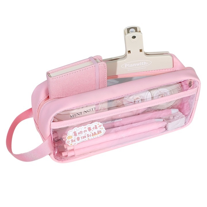 Водоустойчив ученически прозрачен молив с голяма вместимост Yhemday® с дръжка 21 × 9 × 7 cm розов