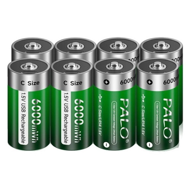 Комплект 8 акумулаторни батерии тип C, 1.5V, 6Wh, 1500 цикъла
