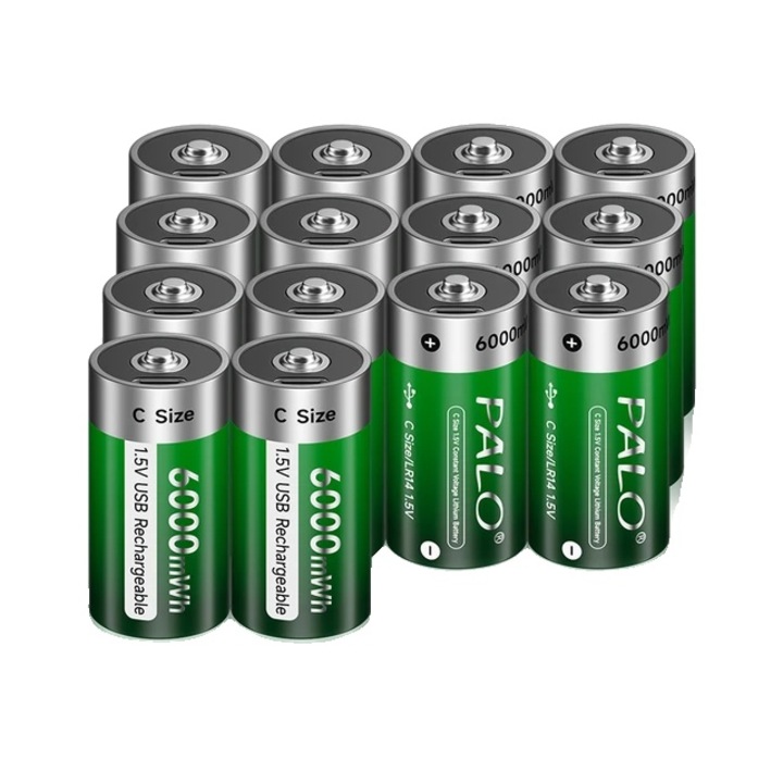Комплект 14 акумулаторни батерии тип C, USB, 1.5V, 6Wh, бързо зареждане, многоцветни