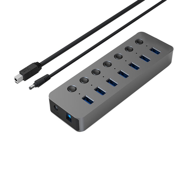 Хъб JESWO®, USB 3.0, 7 порта, Адаптер, 5 Gbp, 1 м, Свързване и използване