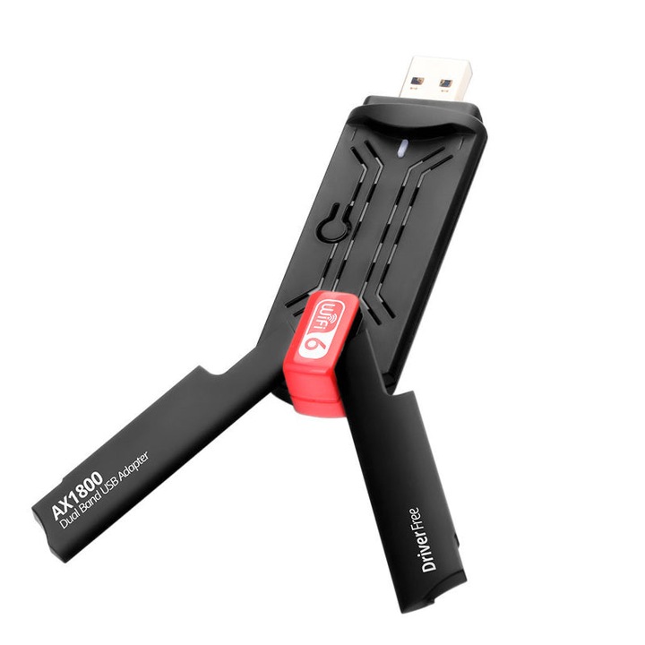 USB Wi-Fi 6 адаптер AX1800, JESWO, двулентов, скорости от 574 Mbps+1201 Mbps, USB 3.0, Plug and Play