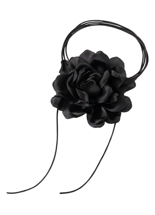 Colier Choker Edibazzar cu floare decorativa, negru, 190cm