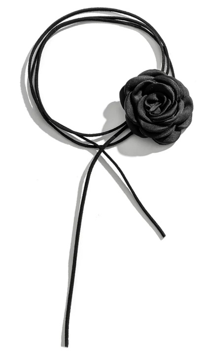 Colier tip choker Edibazzar cu floare decorativa, negru, 120cm