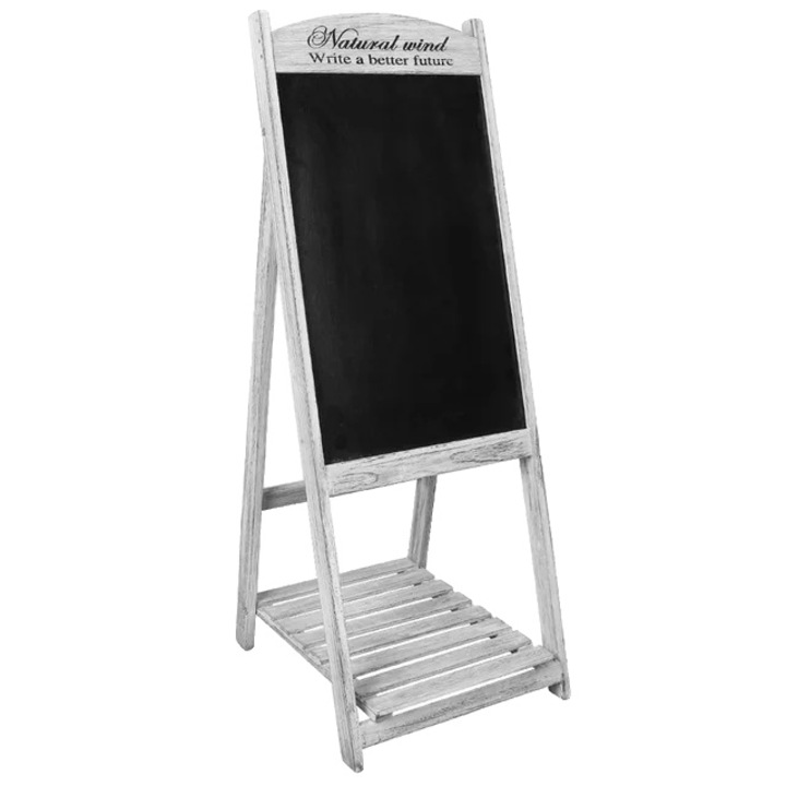 Дъска, с рафт, винтидж, сива, 110x40,5 см, комплект от 2 магнита и кърпи