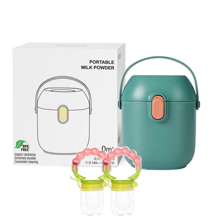 Cutie depozitare lapte praf, Ronyes®, Plastic/Silicon, 450ml, verde