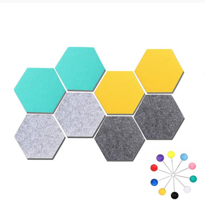 Комплект от 8 коркови панела, ZJZ, с 30 щифта, самозалепващи се, за дома и офиса, 15x17 см, многоцветни