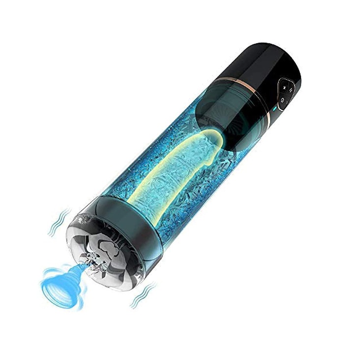 Пенис помпа, USB зареждане, 3-степенна настройка, Прозрачен, 17,8 см